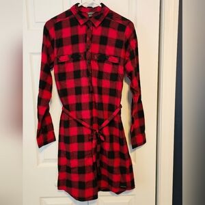 Eddie Bauer Women's Flannel Shirt Dress, Red and Black - Size Tall 8